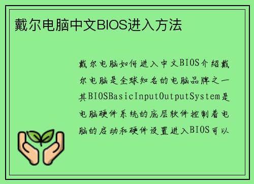 戴尔电脑中文BIOS进入方法